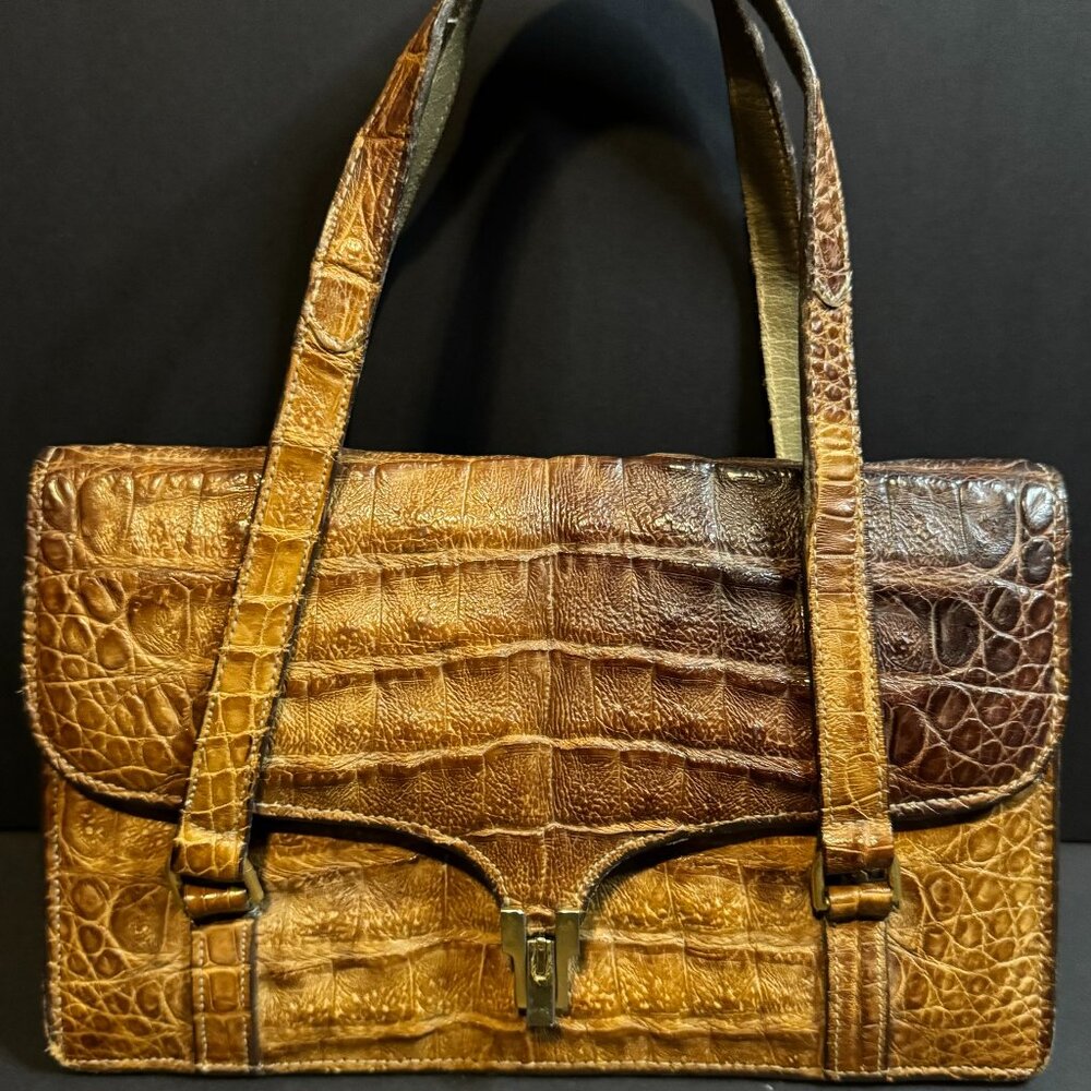 Vintage Croco Sauvage Lucille De Paris Alligator Leather Handbag